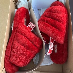 UGG Red Fluffy Slippers